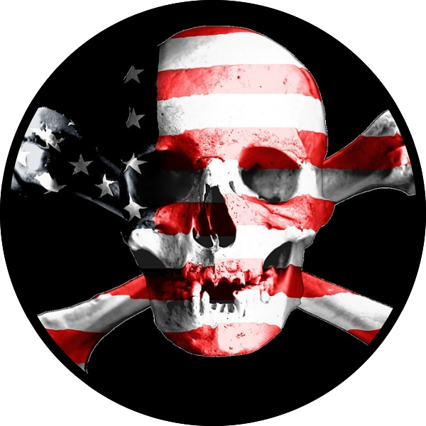 SKULL AND CROSS BONES RED WHITE BLUE