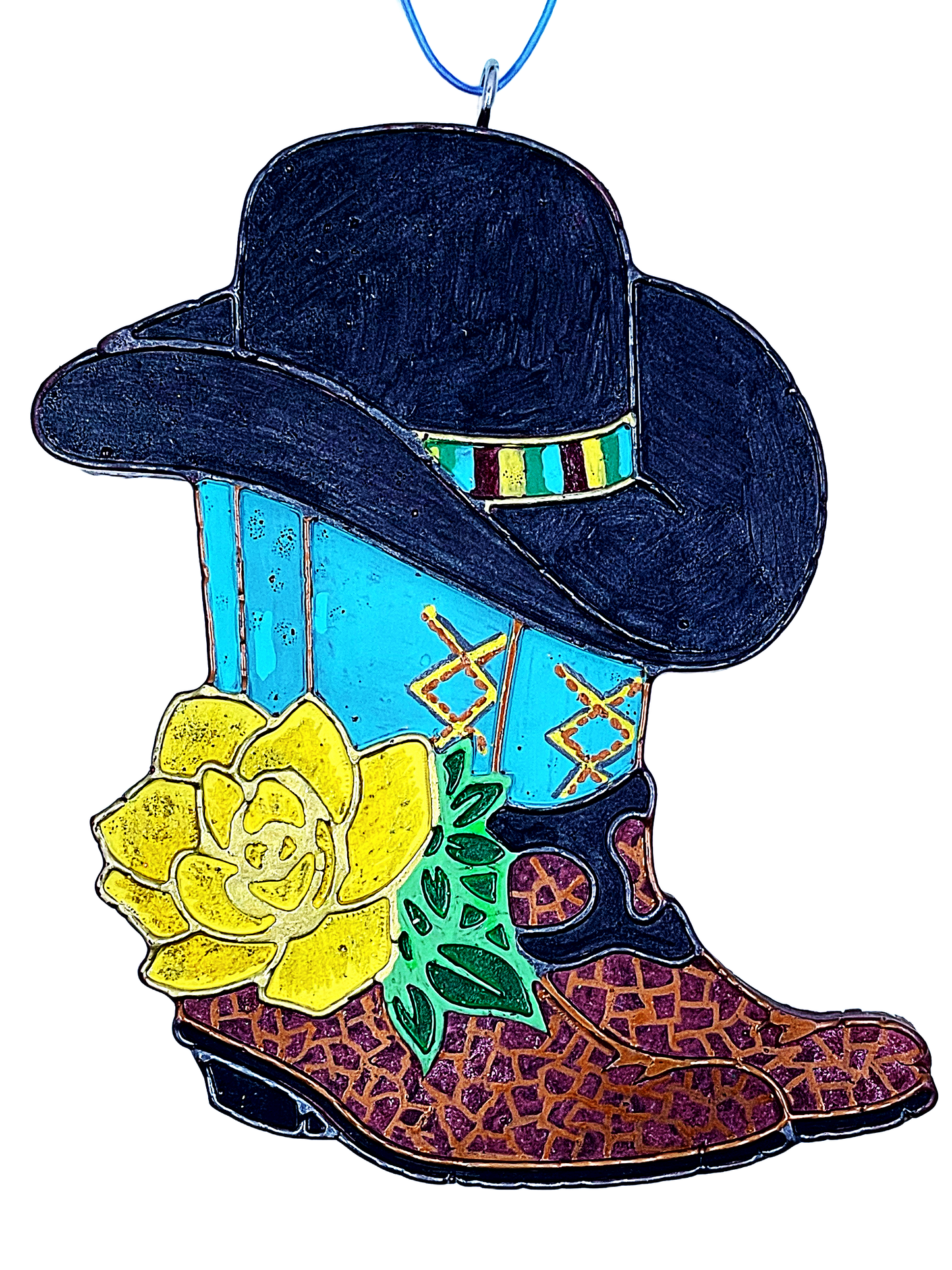 COWBOY BOOT WITH HAT AND FLOWER