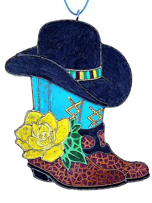 COWBOY BOOT WITH HAT AND FLOWER